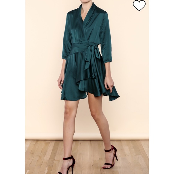 Teal Satin Latiste wrap dress. - Picture 5 of 6